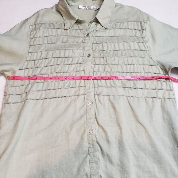 Vintage Ravel Button Up Shirt Women 2X Sage Green Short Sleeve Ramie Coastal - Picture 4 of 16